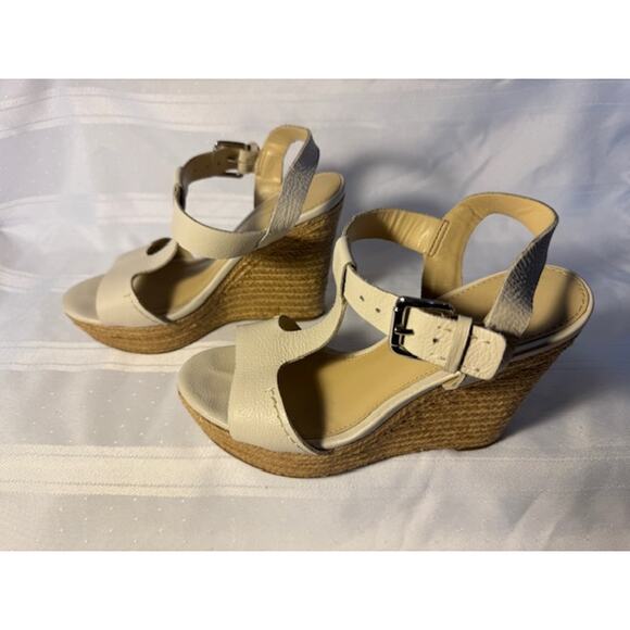 Marc Fisher Cream Leather Espadrille Wedge Sandals Women’s 6.5M Adjustable Strap - Picture 5 of 8